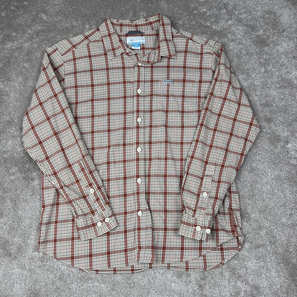 Columbia Sportswear Size XL Rust Plaid Button Down Shirt Outdoor Flannel Style